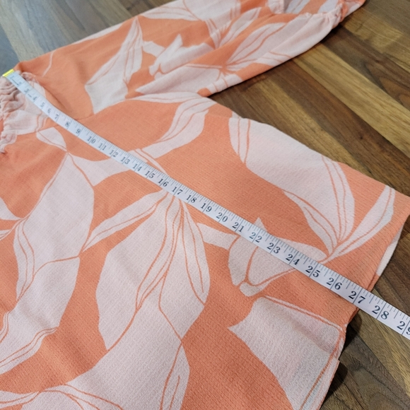 A New Day Orange Floral Print Chiffon Muse Blouse Tie Neckline - Picture 9 of 9